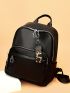 Litchi Embossed Functional Backpack With Bag Charm