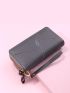 Litchi Embossed Long Wallet With Wristlet