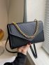 Embossed Detail Square Bag Chain Decor Flap PU