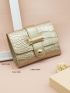 Metallic Crocodile Embossed Fold Over Small Wallet