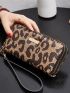 Leopard Pattern Metal Decor Long Wallet With Wristlet