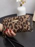 Leopard Pattern Metal Decor Long Wallet With Wristlet