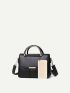 Metal Decor Double Handle Satchel Bag