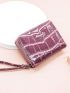 Crocodile Embossed Heart & Letter Decor Coin Purse With Wristlet