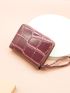 Crocodile Embossed Heart & Letter Decor Coin Purse With Wristlet