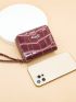 Crocodile Embossed Heart & Letter Decor Coin Purse With Wristlet