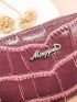 Crocodile Embossed Heart & Letter Decor Coin Purse With Wristlet