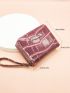 Crocodile Embossed Heart & Letter Decor Coin Purse With Wristlet