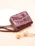 Crocodile Embossed Heart & Letter Decor Coin Purse With Wristlet