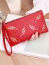 Leaf Pattern Long Wallet With Wristlet