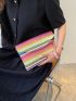 Color Block Flap Straw Bag