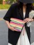 Color Block Flap Straw Bag