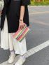 Color Block Flap Straw Bag
