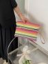 Color Block Flap Straw Bag