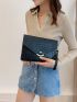 Crocodile Embossed Flap Square Bag With Wristlet