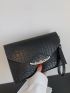 Crocodile Embossed Flap Square Bag With Wristlet