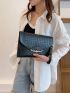 Crocodile Embossed Flap Square Bag With Wristlet