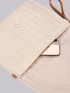 Fringe Trim Flap Straw Bag With Wristlet