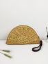Semicircle Design Straw Bag With Wristlet