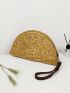 Semicircle Design Straw Bag With Wristlet