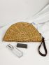 Semicircle Design Straw Bag With Wristlet