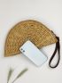 Semicircle Design Straw Bag With Wristlet