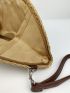 Semicircle Design Straw Bag With Wristlet