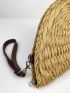 Semicircle Design Straw Bag With Wristlet