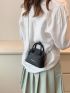 Mini Litchi Embossed Letter Graphic Chain Dome Bag