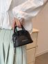 Mini Litchi Embossed Letter Graphic Chain Dome Bag