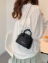 Mini Litchi Embossed Letter Graphic Chain Dome Bag