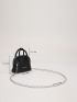 Mini Litchi Embossed Letter Graphic Chain Dome Bag