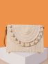 Bead Tassel Decor Straw Bag
