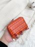 Stone Embossed Zipper Around Small Wallet