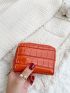 Stone Embossed Zipper Around Small Wallet