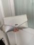 Metallic Embossed Flap Square Bag With Wristlet