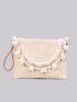 Tassel Decor Flap Straw Bag