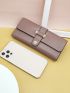 Litchi Embossed Snap Button Long Wallet