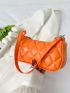 Neon-Orange Quilted Baguette Bag