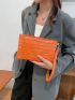 Crocodile Embossed Square Bag With Wristlet