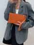 Crocodile Embossed Square Bag With Wristlet