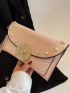 Rhinestone Star & Faux Pearl Decor Contrast Piping Square Bag