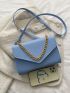 Small Square Bag Blue Chain Decor Flap For Daily
