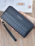 Crocodile Embossed Letter Graphic Long Wallet With Wristlet