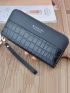 Crocodile Embossed Letter Graphic Long Wallet With Wristlet