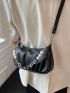 Chain & Faux Pearl Decor Ruched Detail Baguette Bag