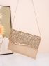 Glitter Decor Flap Chain Square Bag