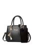 Letter Decor Satchel Bag With Flower Bag Charm