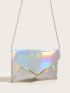 Artificial Patent Leather Holographic Flap Chain Square Bag