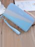 Letter Graphic Color Block Zipper Around Long Wallet